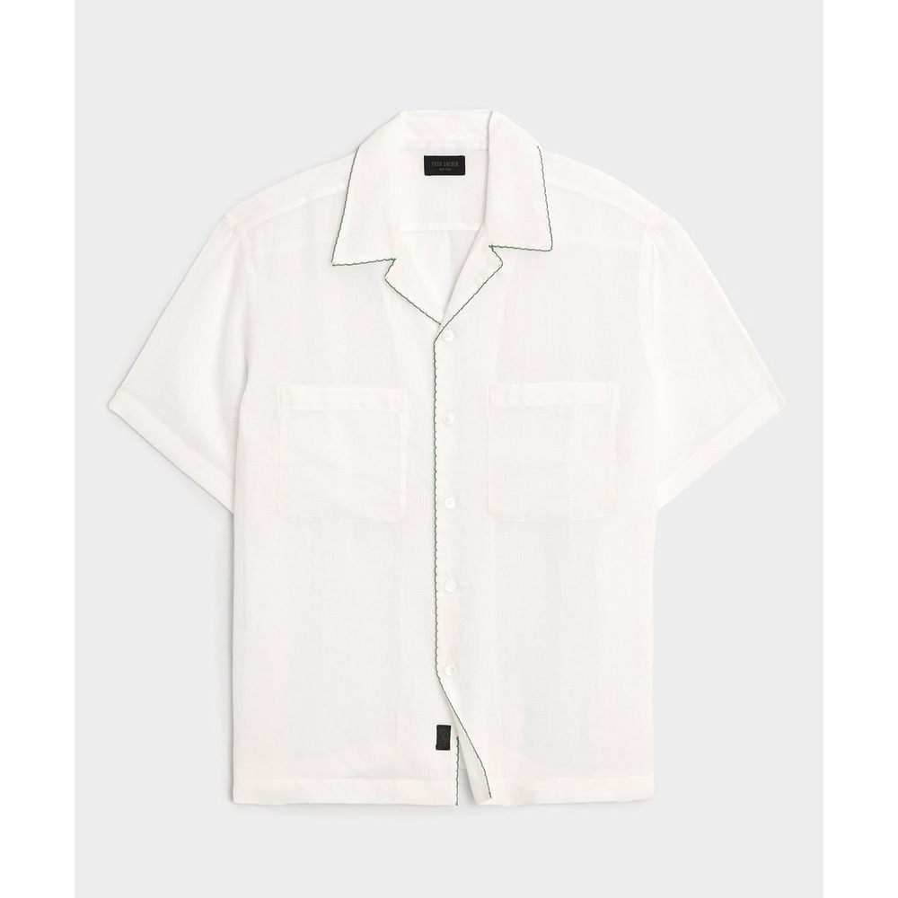 Todd Snyder Mens Embroidered Capri Shirt Button Down White Navy Tipping M